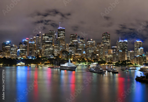 Sydney Harbour night time Panorama viewed from Kirribilli in North Sydney. photo