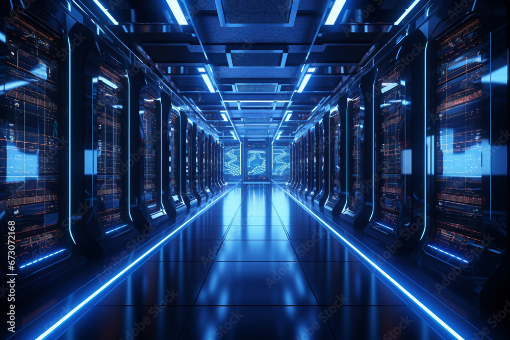 Fototapeta premium server room. generative ai, large room with computers. 