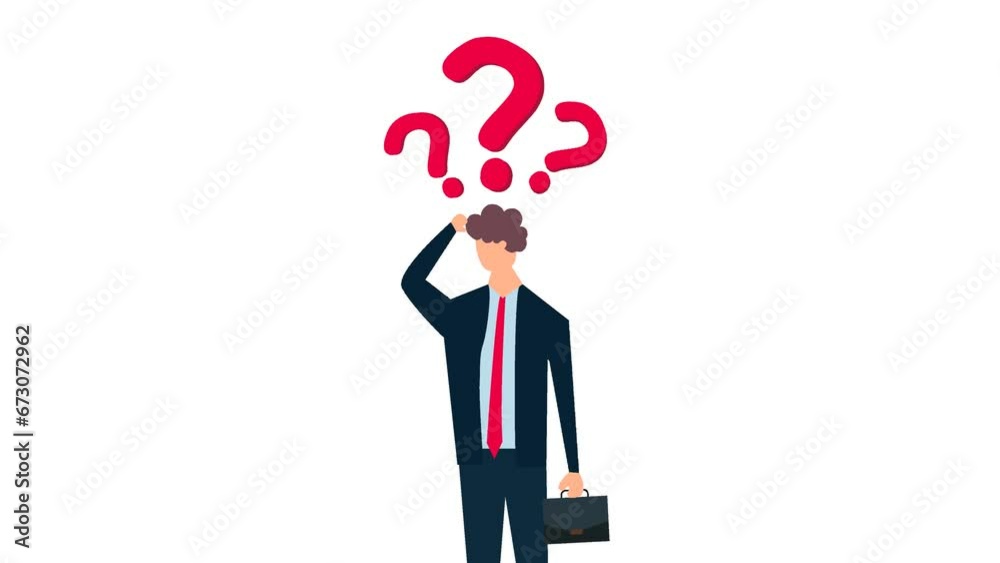 Animation of Skeptical, thinking to make decision, Businessman with suspicious gesture thinking about something with question mark. Animation of Skeptical, thinking to make decision, Businessman with suspicious gesture thinking about something with question mark.