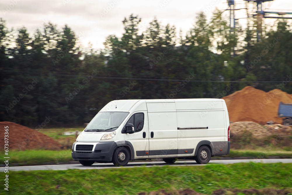 Commercial van on the road. Delivery van close-up mockup isolated. Final destination shipping truck mock-up. Commercial van on the road. Delivery van close-up mockup isolated. Final destination shipping truck mock-up.