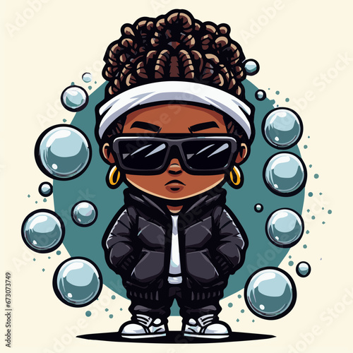 boondocks style cartoon gangster rapper with urban style bubble coat clipart vector white background