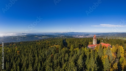 Outlook tower in Cerna Studnice, aerial shot