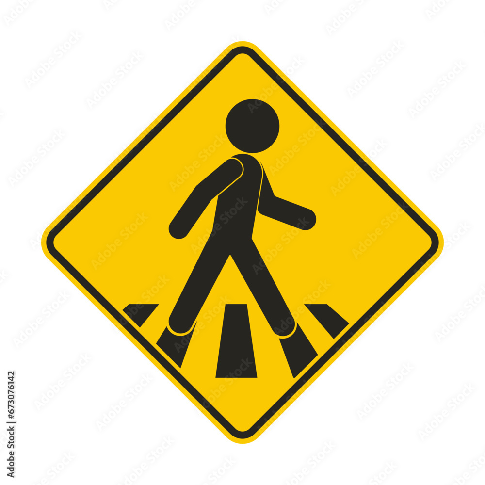 Isolated yellow black sign of pictogram man walking on walk lane, for cross walk of pedestrian walkway line Isolated yellow black sign of pictogram man walking on walk lane, for cross walk of pedestrian walkway line