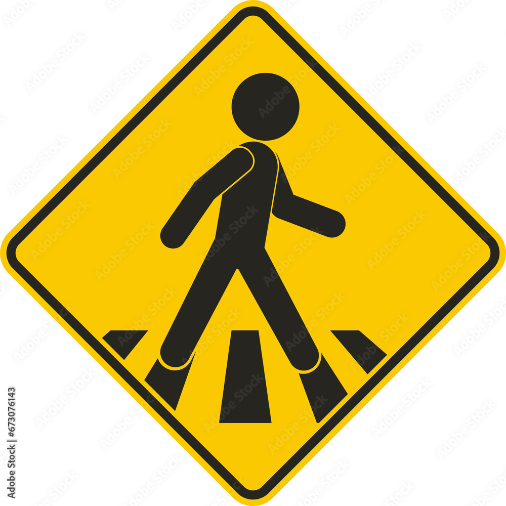 Isolated yellow rectangle black sign of pictogram man walking on walk lane, for cross walk of pedestrian walkway line Isolated yellow rectangle black sign of pictogram man walking on walk lane, for cross walk of pedestrian walkway line