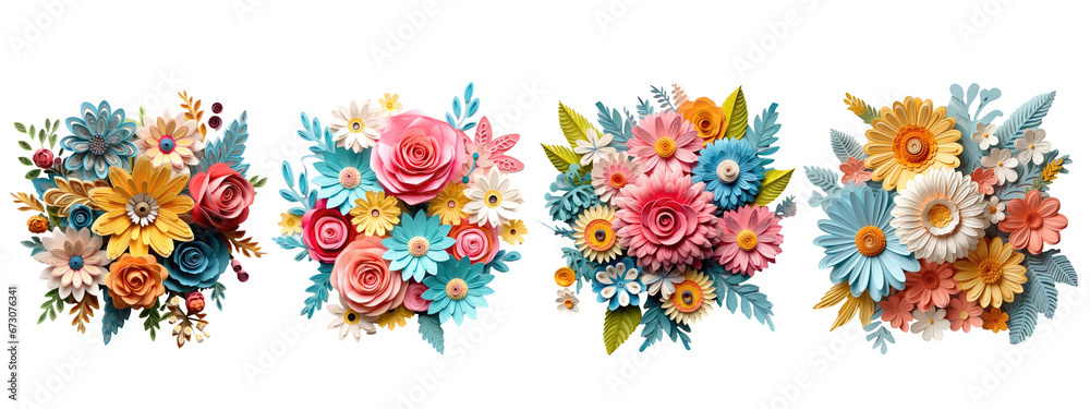 Paper flowers, flower arranging art, and leaves