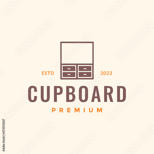 interior furniture cupboard simple hipster style minimalist logo design vector icon illustration