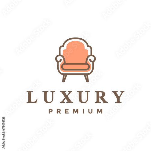 classic leather club chair simple line style logo design vector icon illustration