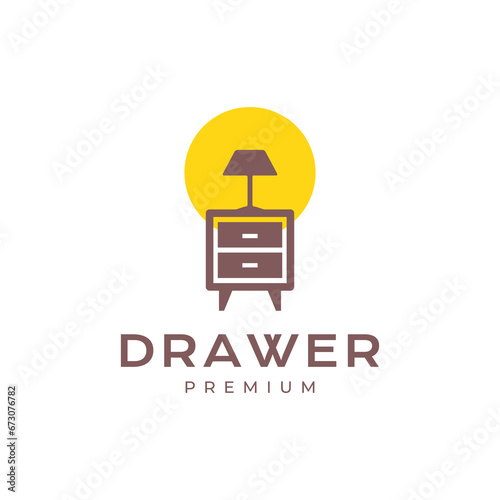 drawer bedside table lamp interior decorative furniture modern minimalist flat logo design vector icon illustration