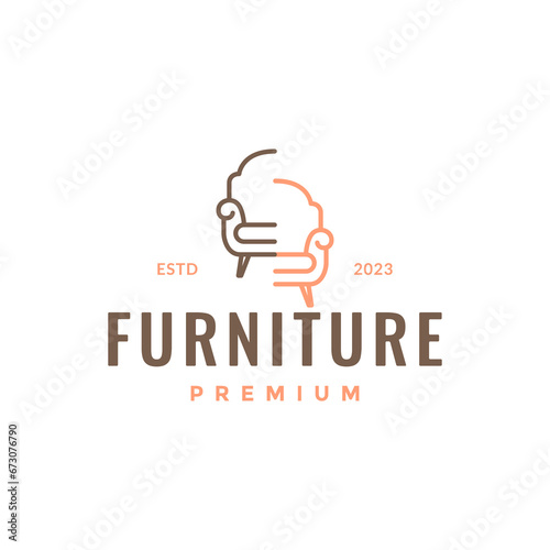 classic leather club chair simple line style vintage hipster logo design vector icon illustration