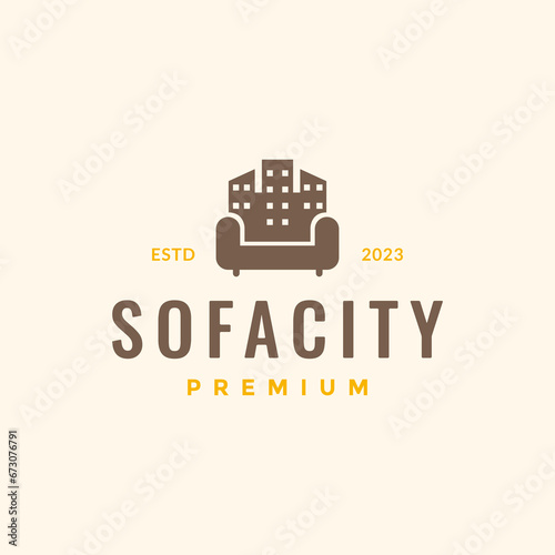 interior sofa city cozy furniture minimalist modern flat logo design vector icon illustration