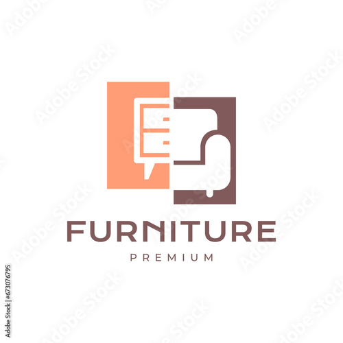interior partition furniture armchair dresser table modern minimalist flat logo design vector icon illustration