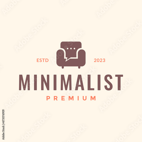 sofa armchair talk consult modern furniture interior flat minimalist logo design vector icon illustration