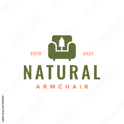 armchair sofa with pine tree spruce modern minimalist interior furniture logo design vector icon illustration