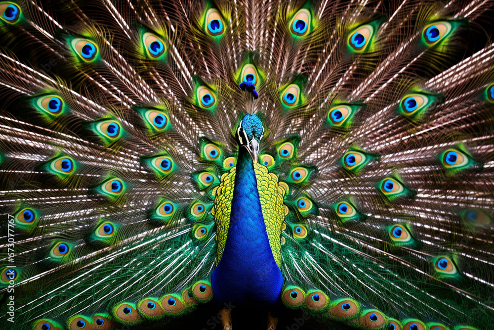 Obraz premium 美しい羽を広げたオスのクジャク