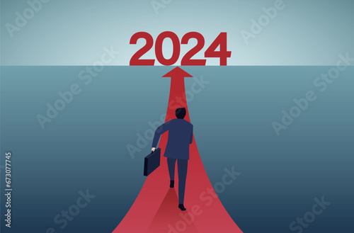 Businessmen running to the target.New year concept.2024