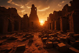 mesmerizing photo of the sun setting over the Karnak Temple complex, casting a warm glow.