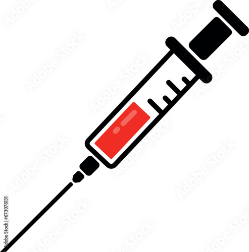 Vector syringe icon. syringe filled with red content inside, vaccine. syringes for prevention and treatment of infectious malignant diseases.