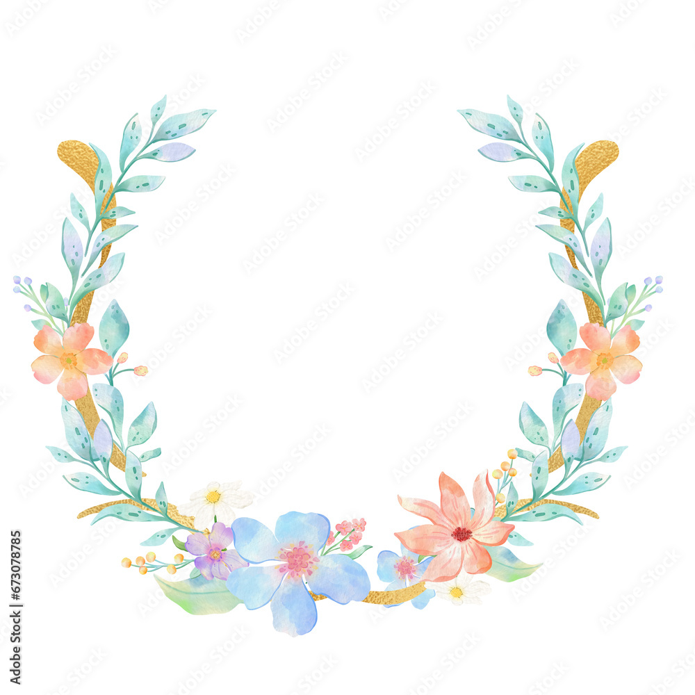 Watercolor flower wreath perfect for wedding invitation, card, and decoration 