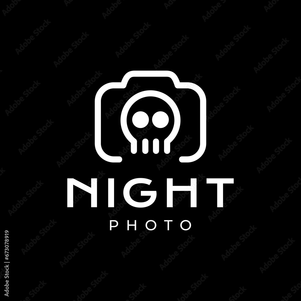 skull with camera photography night scare minimal simple line style logo design vector icon illustration skull with camera photography night scare minimal simple line style logo design vector icon illustration