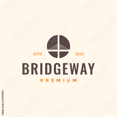 cable stayed bridge building construction simple hipster logo design vector icon illustration