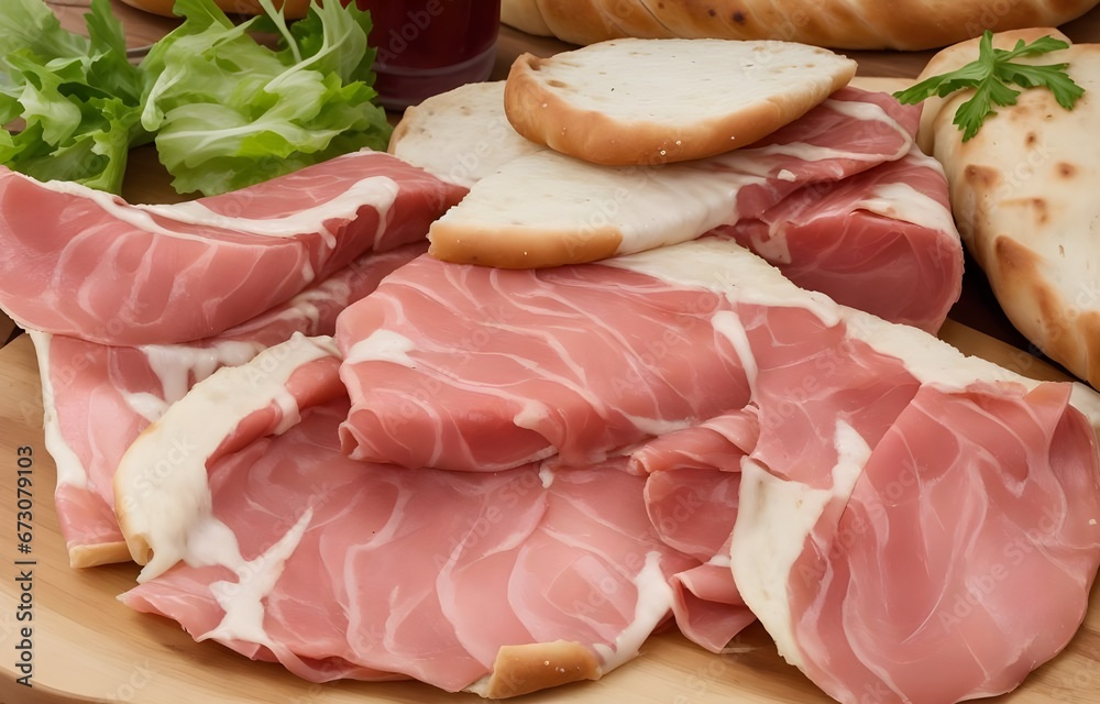 Prosciutto di Parma or Parma Ham, Among the famous mortadella, salami, coppa, and culatello, the cured raw ham stands out, cut into thin slices and accompanied by “piadina,” “gnocco” or “torta fritta,