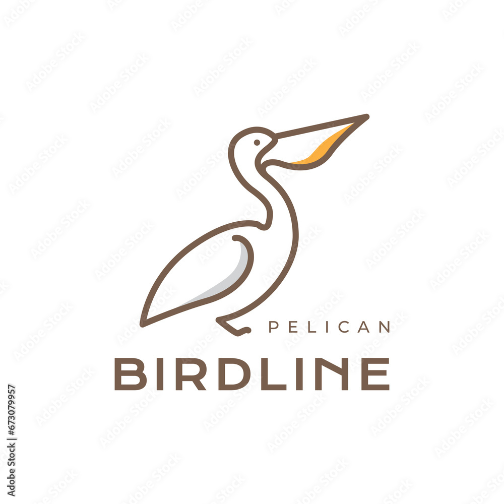 Obraz premium pelican bird big beak simple line style minimal colored modern logo design vector icon illustration