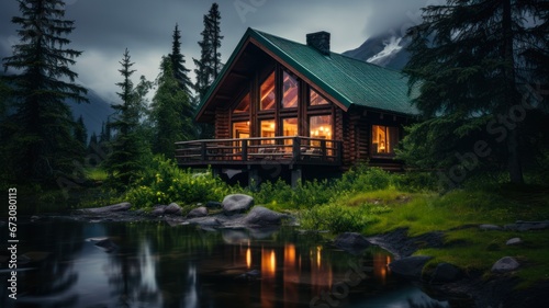 Rustic Alaskan cabin surrounded by scenic nature and offering solitude in the isolated timberland. © Sandris_ua