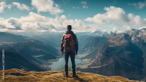 Serene Outlook: A Man Gazing into the Distant Mountains