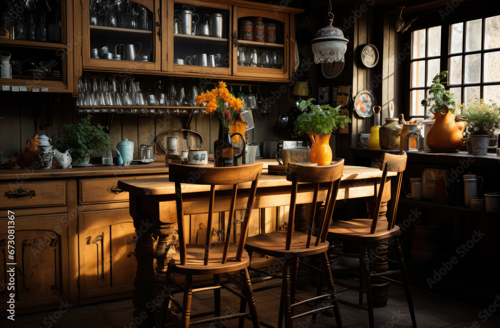 Interior of retro kitchen