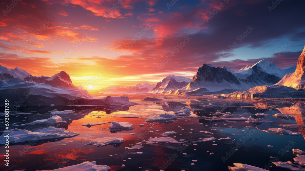 Magnificent sunrise over majestic arctic landscape