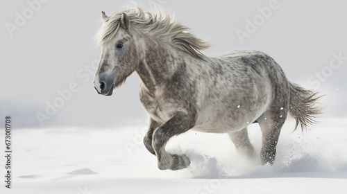 AI generated illustration of a beautiful majestic horse running through the snow © Wirestock