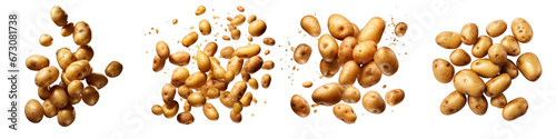 Falling fresh potatoes  Hyperrealistic Highly Detailed Isolated On Transparent Background Png File