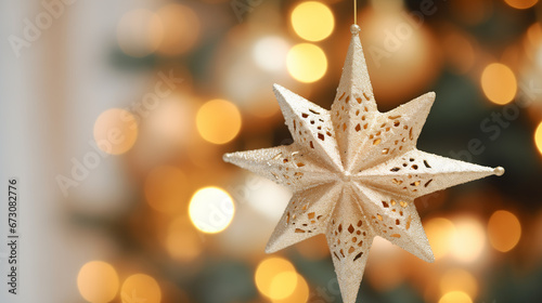 Stars decoration for Christmas or New Year, bokeh background © Narin