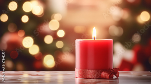  A Christmas-themed candle  Christmas on bokeh background.