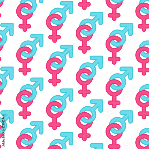 Pattern symbols man and woman. Mars and Venus signs in flat style. Couple, lovers, man and woman.