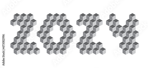 2024 digits from isometric cubes for calendars. Pseudo three dimensional. Vector illustration