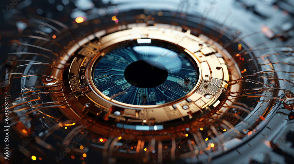 Fototapeta premium Close up of a cybernetic eye. Generative AI