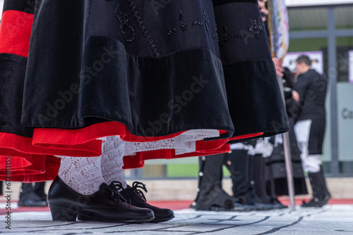 Photography close-up of the feet of a woman dressed in traditional costume from Galicia