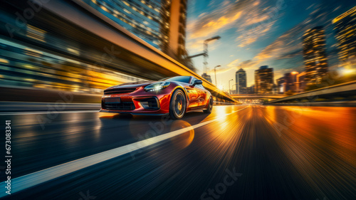 Close-up of a fast sports car on a highway