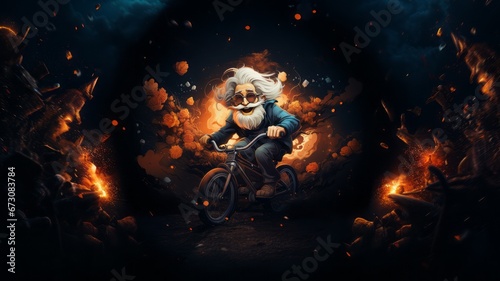 a crazy grandpa rides a bike © senadesign