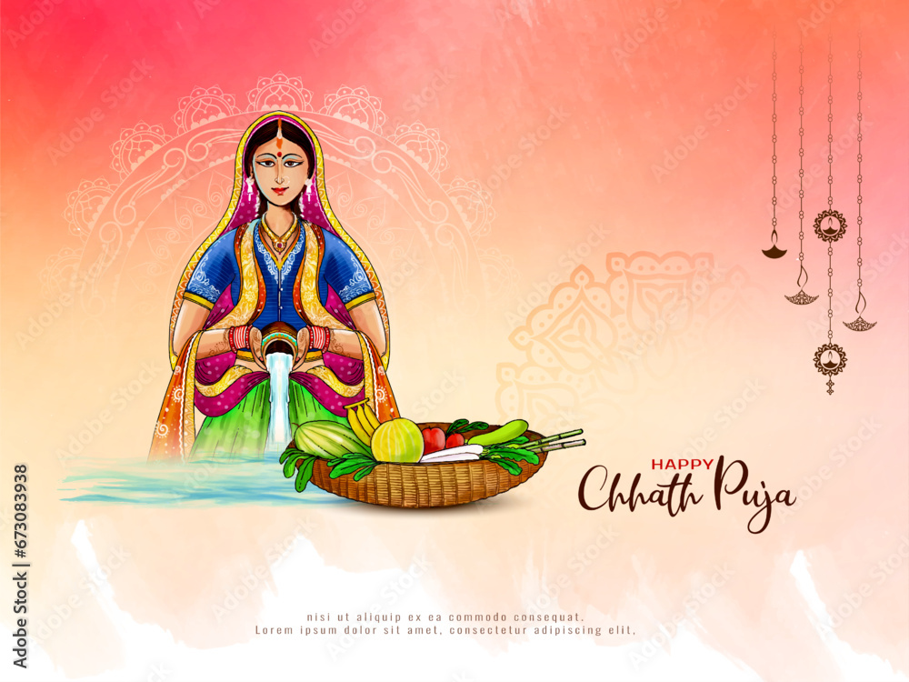 Happy Chhath puja cultural Indian religious festival background - obrazy, fototapety, plakaty 