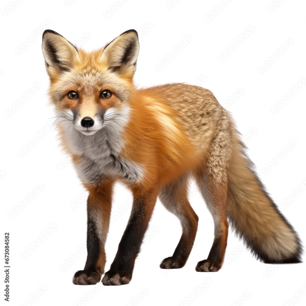 Red fox turning around, two years old, isolated on white - 1