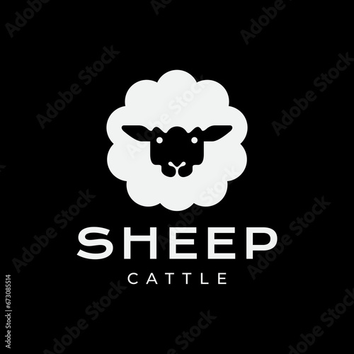 sheep portrait fleece wool farmer cattle livestock modern minimal clean flat mascot cartoon character logo design vector icon illustration