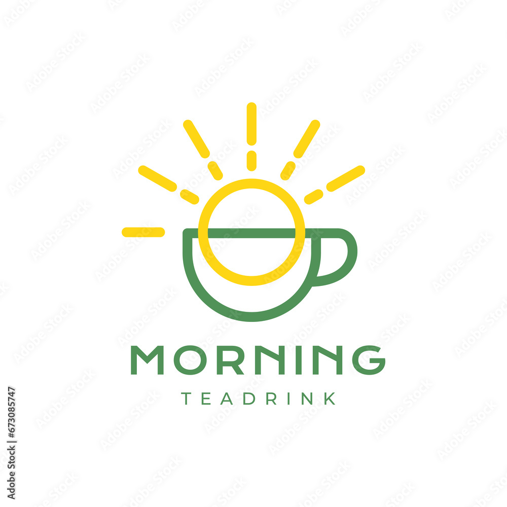 morning sunrise breakfast tea drink cup sunburst line style colorful modern simple minimal logo design vector icon illustration morning sunrise breakfast tea drink cup sunburst line style colorful modern simple minimal logo design vector icon illustration