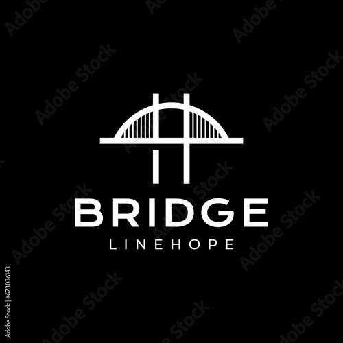 tied arch bridge construction line style simple minimal modern logo design vector icon illustration