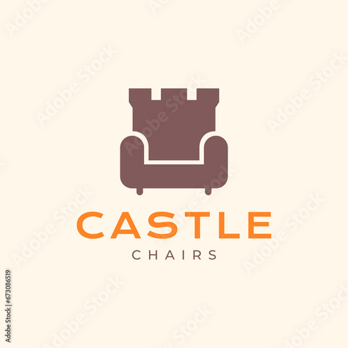 armchair sofa castle furniture interior innovation simple minimalist logo design vector icon illustration