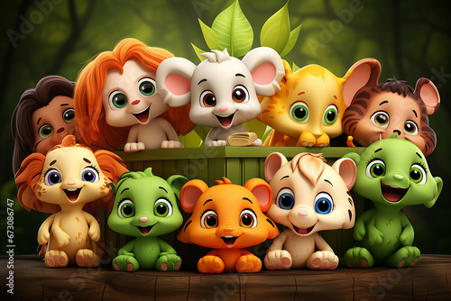 Cute animals collection 3D illustration image generated by AI