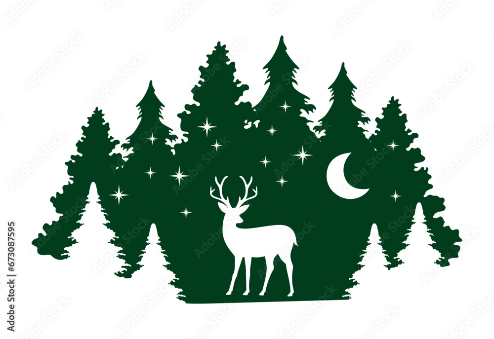 Naklejka premium Merry Christmas night scene landscape
