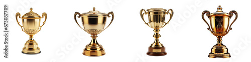 Gold trophy cup Hyperrealistic Highly Detailed Isolated On Transparent Background Png File