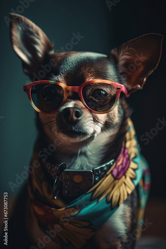 AI generated illustration of an adorable Chihuahua wearing fashionable eyewear © Wirestock